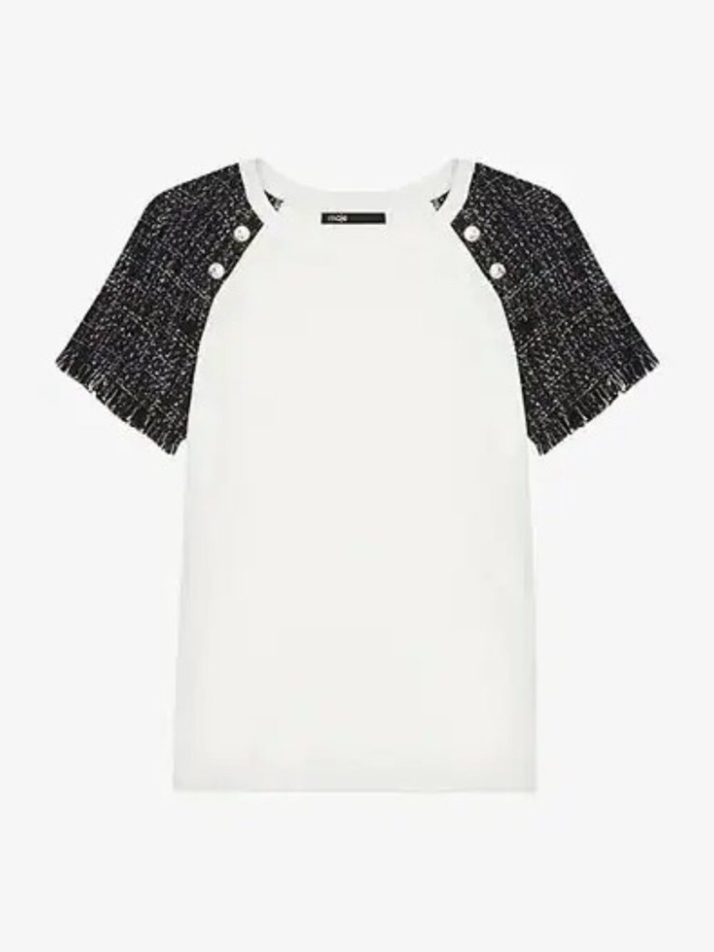 Maje Tiacou Tweed Trim Semi-Sheer Woven T Shirt Large